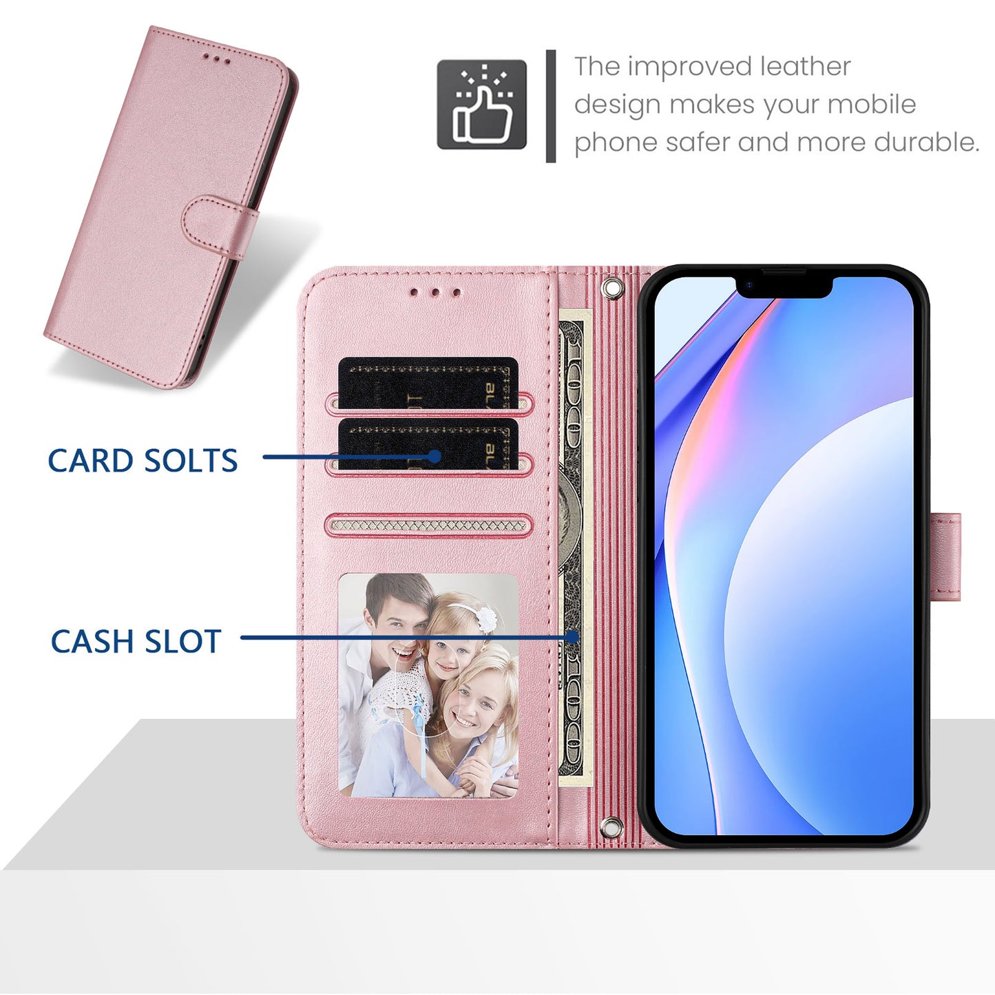 For iPhone 17 Pro Max Wallet Case RFID Blocking Calf Texture Leather Stand Phone Cover with Strap - Pink