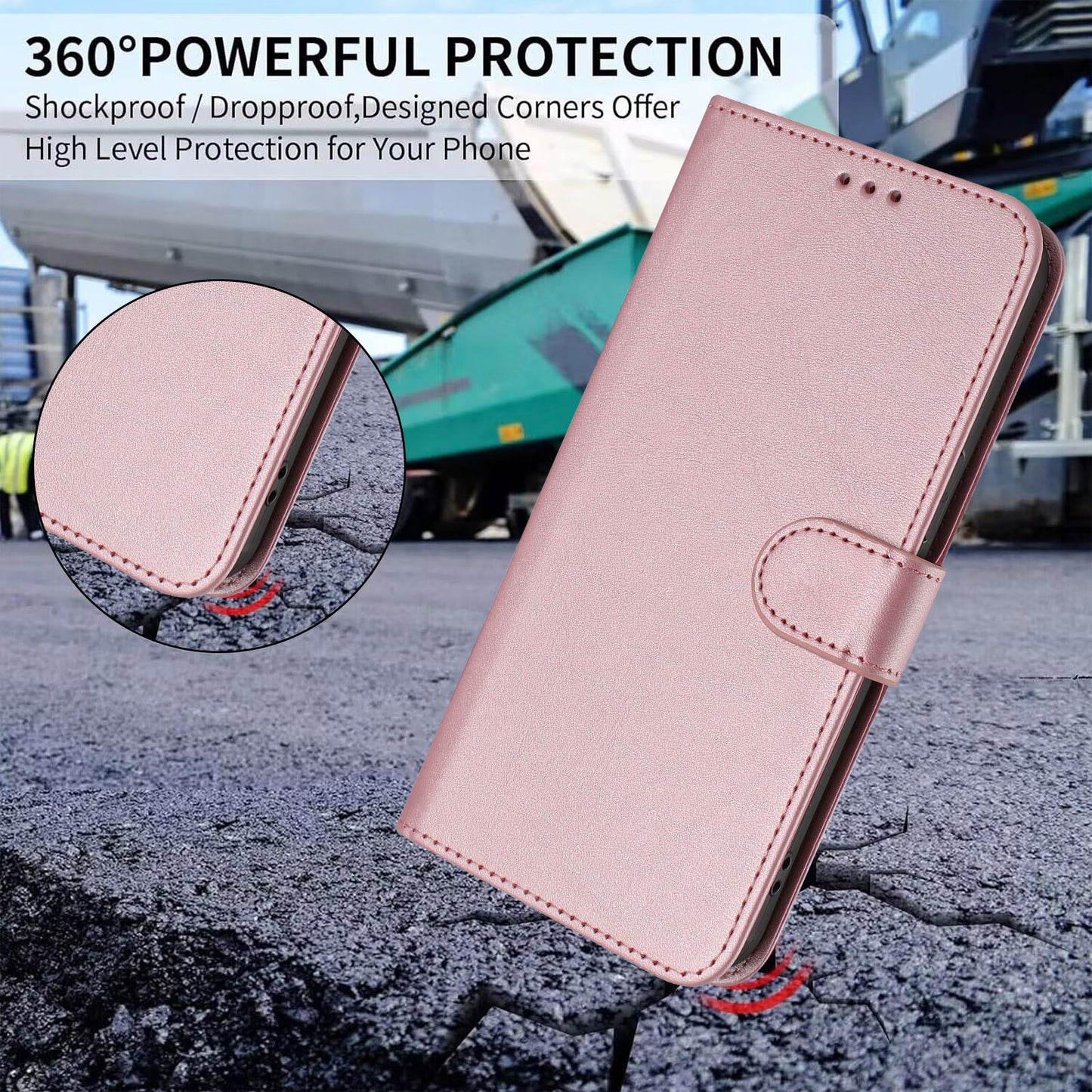For iPhone 17 Pro Max Wallet Case RFID Blocking Calf Texture Leather Stand Phone Cover with Strap - Pink