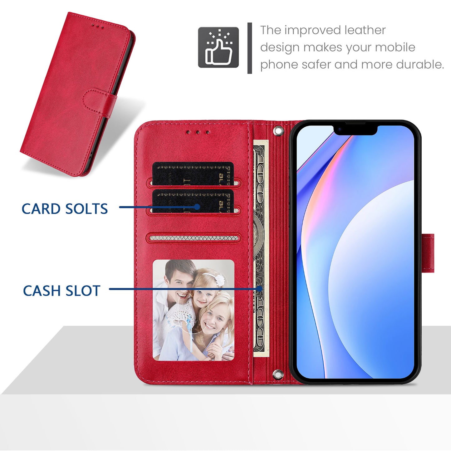 For iPhone 17 Pro Max Wallet Case RFID Blocking Calf Texture Leather Stand Phone Cover with Strap - Rose