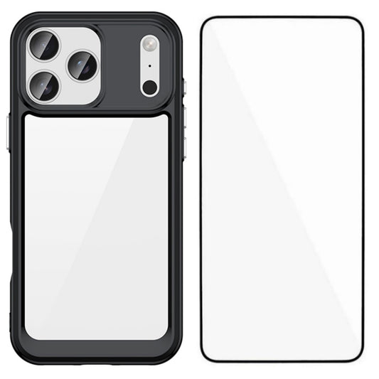 For iPhone 17 Pro Max Back Cover WANLONFENG XC Series TPU Acrylic Phone Case with Tempered Glass Film - Black