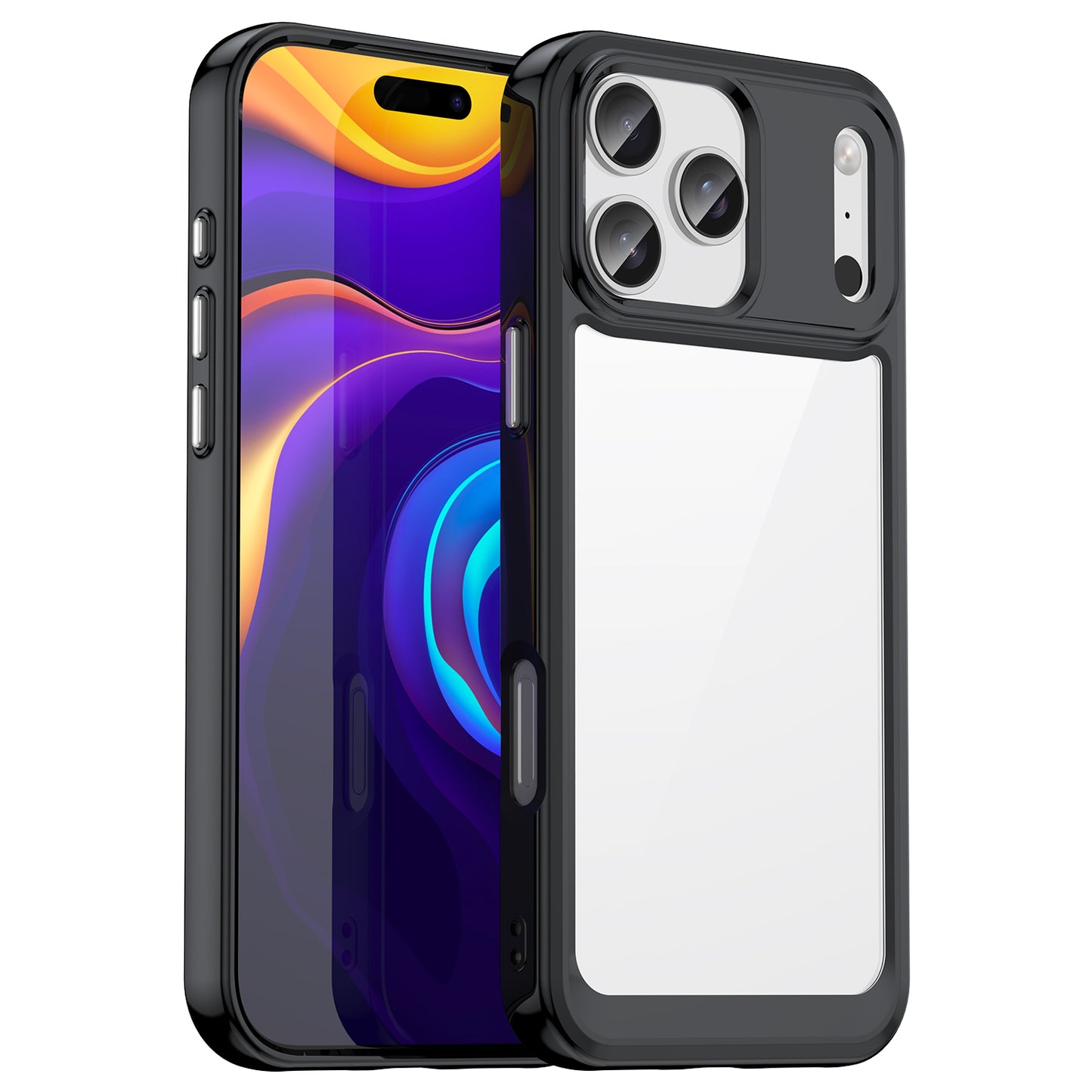 For iPhone 17 Pro Max Back Cover WANLONFENG XC Series TPU Acrylic Phone Case with Tempered Glass Film - Black