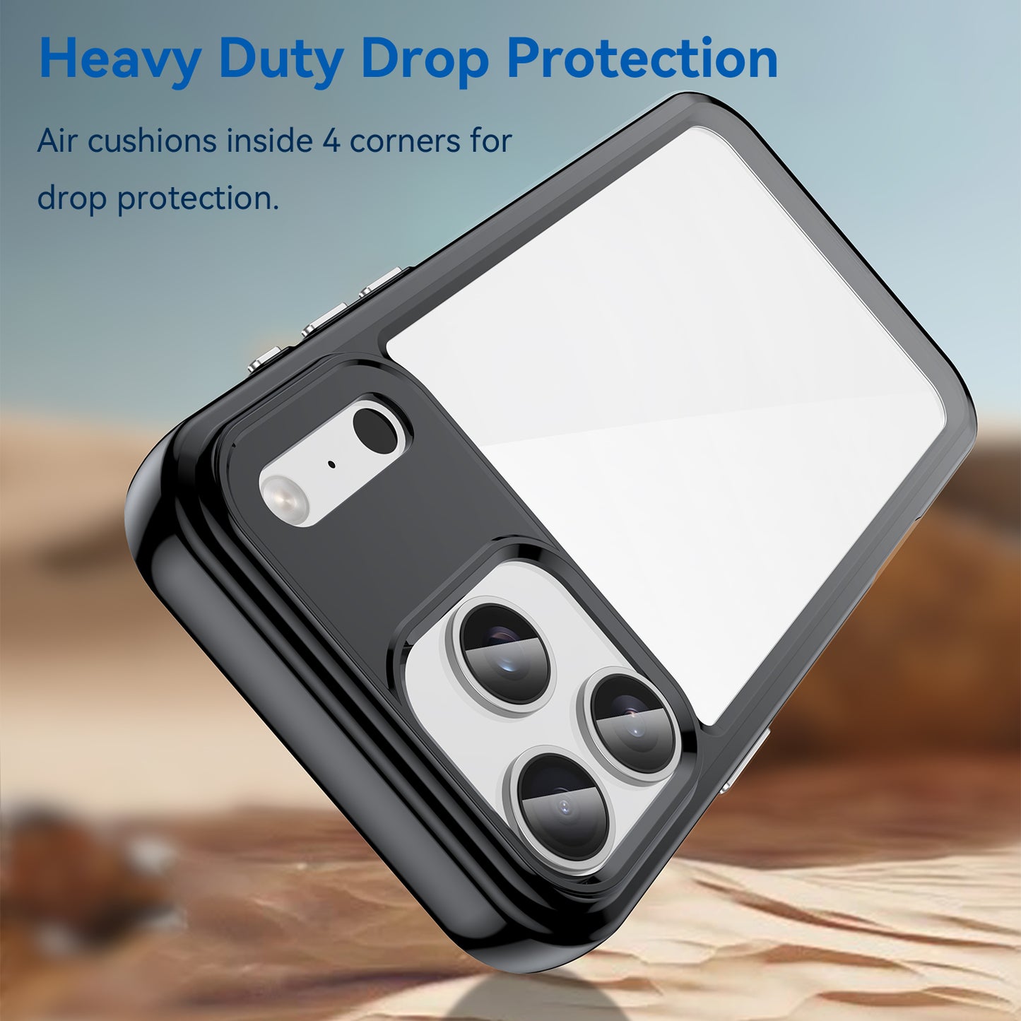 For iPhone 17 Pro Max Back Cover WANLONFENG XC Series TPU Acrylic Phone Case with Tempered Glass Film - Black