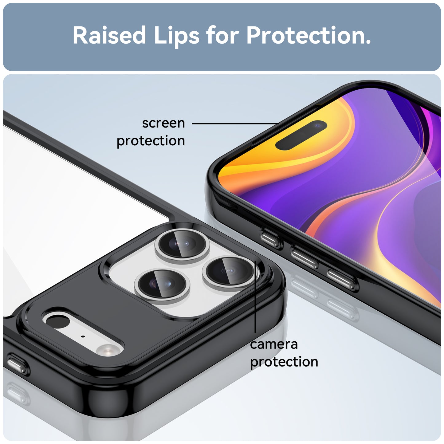 For iPhone 17 Pro Max Back Cover WANLONFENG XC Series TPU Acrylic Phone Case with Tempered Glass Film - Black