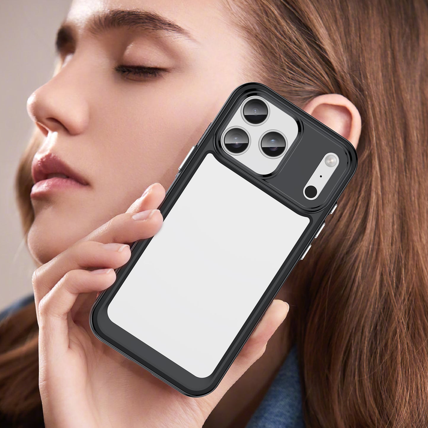 For iPhone 17 Pro Max Back Cover WANLONFENG XC Series TPU Acrylic Phone Case with Tempered Glass Film - Black