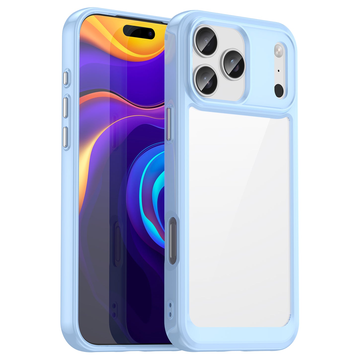 For iPhone 17 Pro Max Back Cover WANLONFENG XC Series TPU Acrylic Phone Case with Tempered Glass Film - Blue
