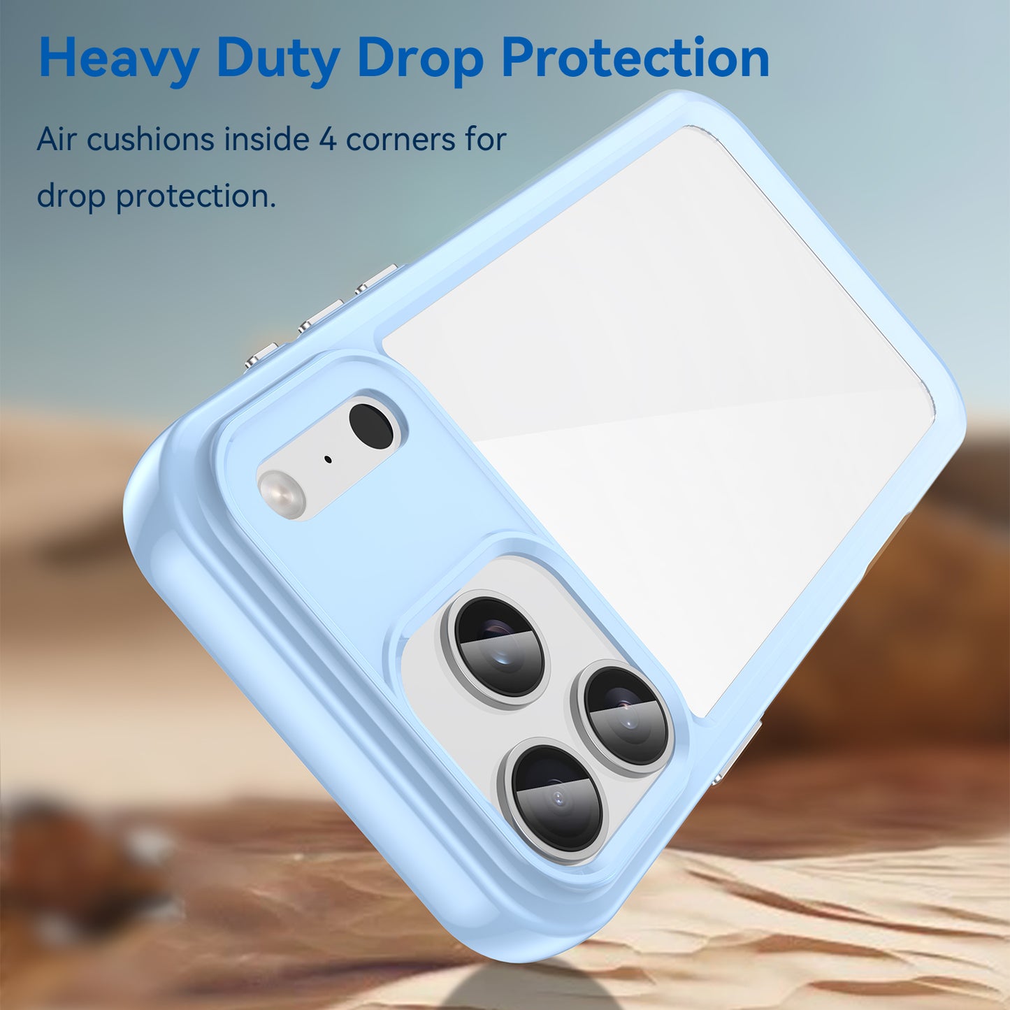 For iPhone 17 Pro Max Back Cover WANLONFENG XC Series TPU Acrylic Phone Case with Tempered Glass Film - Blue
