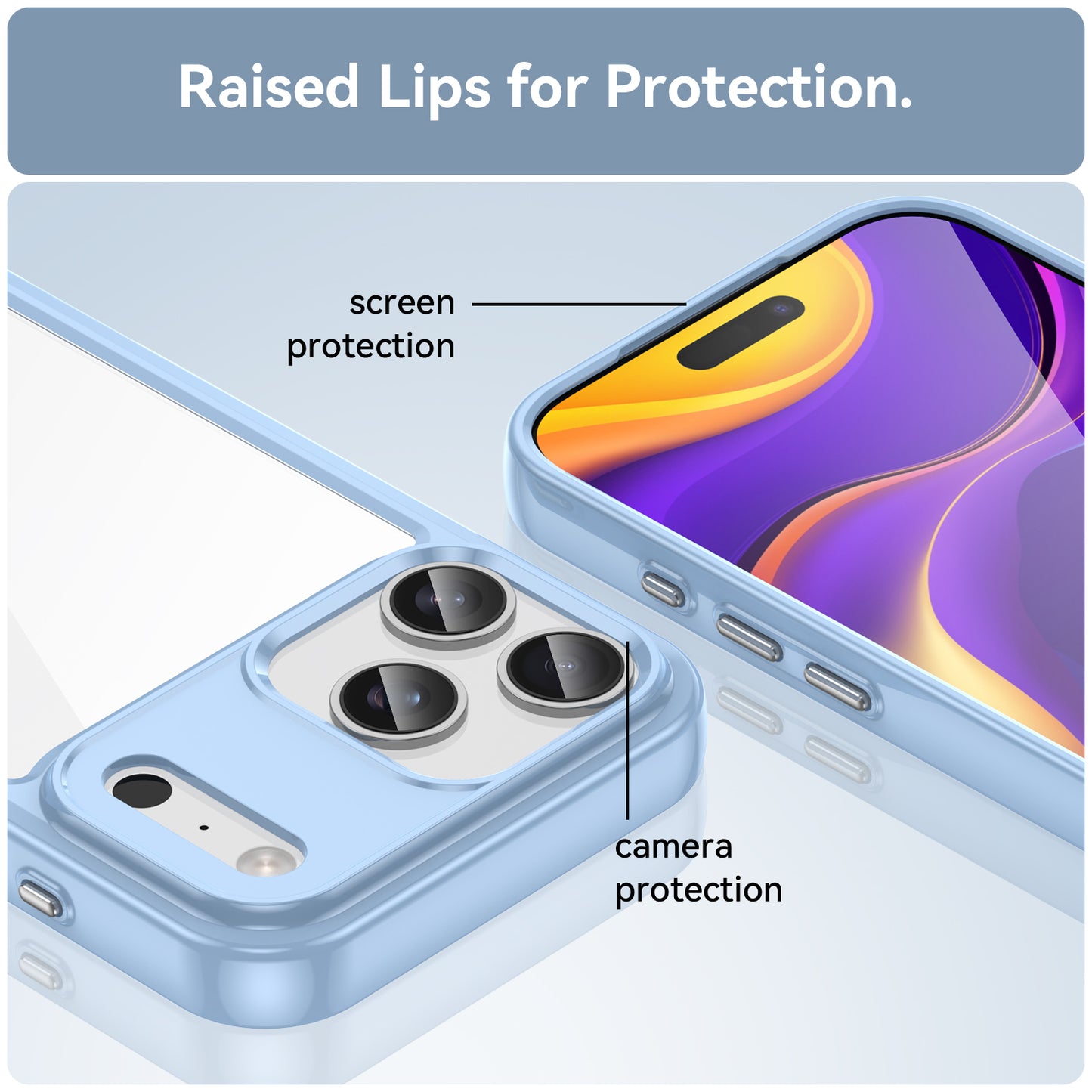 For iPhone 17 Pro Max Back Cover WANLONFENG XC Series TPU Acrylic Phone Case with Tempered Glass Film - Blue