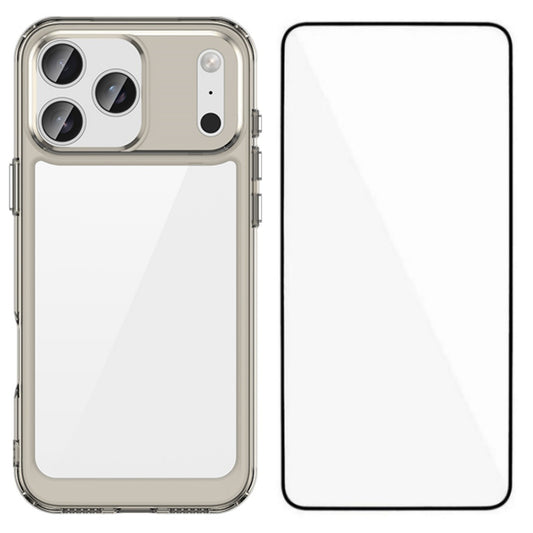 For iPhone 17 Pro Max Back Cover WANLONFENG XC Series TPU Acrylic Phone Case with Tempered Glass Film - Transparent Grey