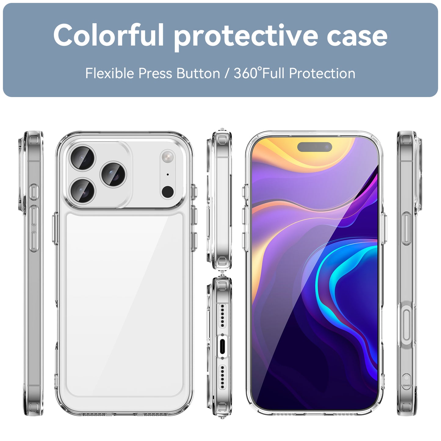 For iPhone 17 Pro Max Back Cover WANLONFENG XC Series TPU Acrylic Phone Case with Tempered Glass Film - Transparent