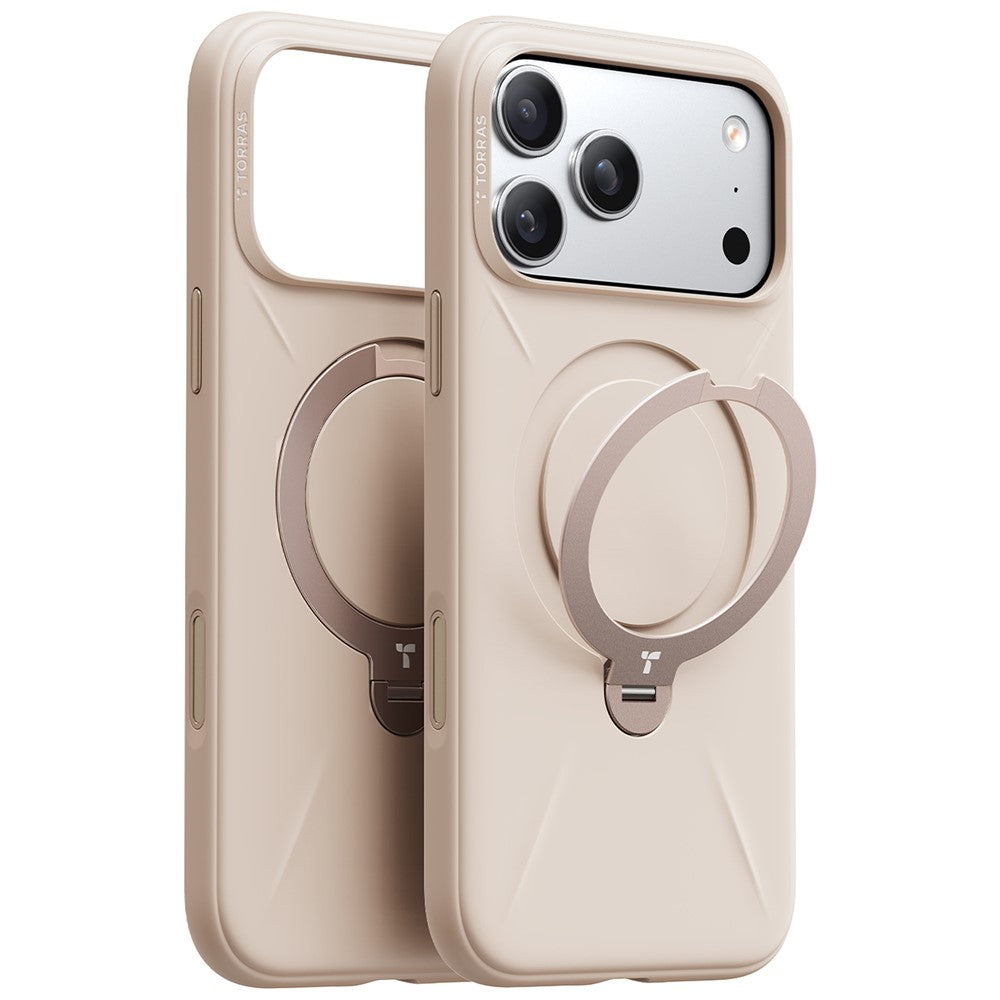 TORRAS Ostand Q Pro Series For iPhone 17 Pro Max Case Magnetic Ring Kickstand Liquid Silicone + PC Phone Cover - Desert Gold