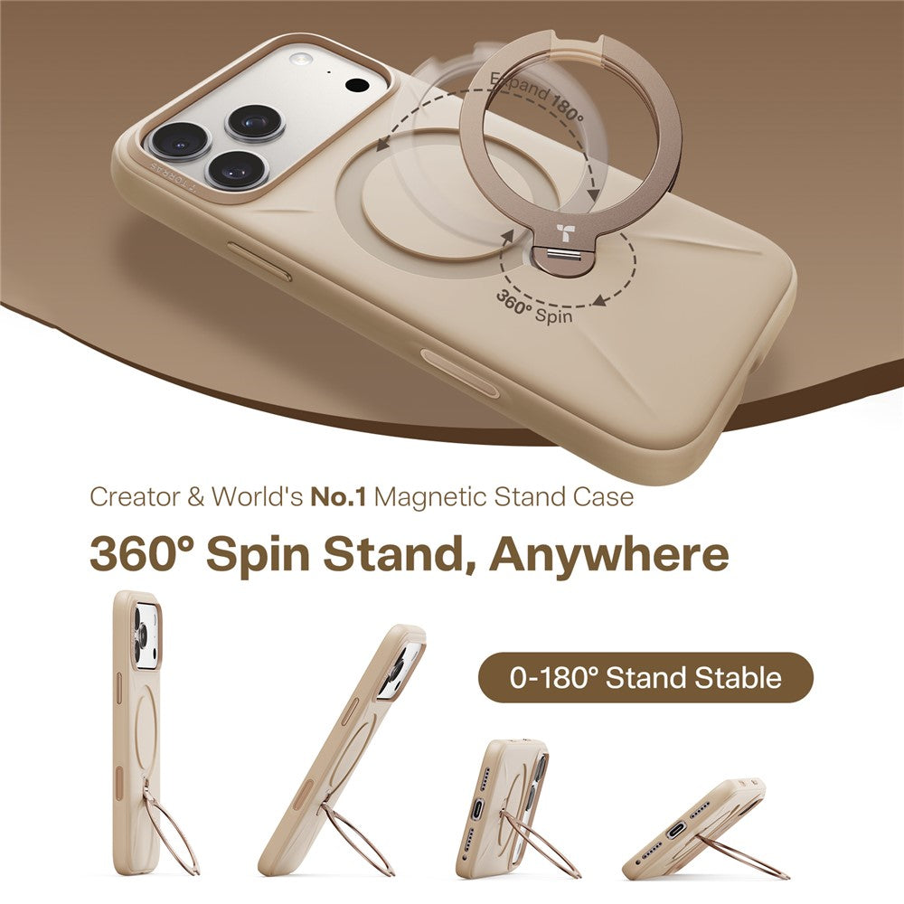 TORRAS Ostand Q Pro Series For iPhone 17 Pro Max Case Magnetic Ring Kickstand Liquid Silicone + PC Phone Cover - Desert Gold