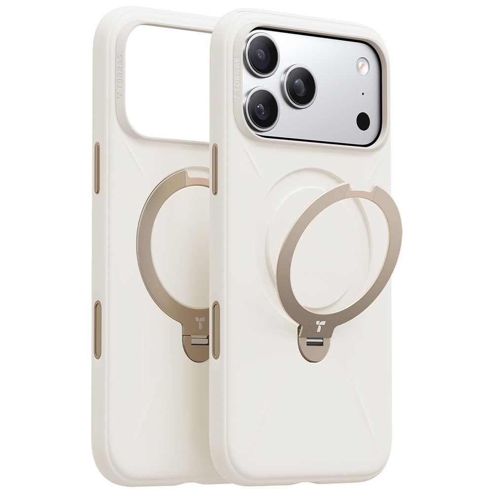 TORRAS Ostand Q Pro Series For iPhone 17 Pro Max Case Magnetic Ring Kickstand Liquid Silicone + PC Phone Cover - White