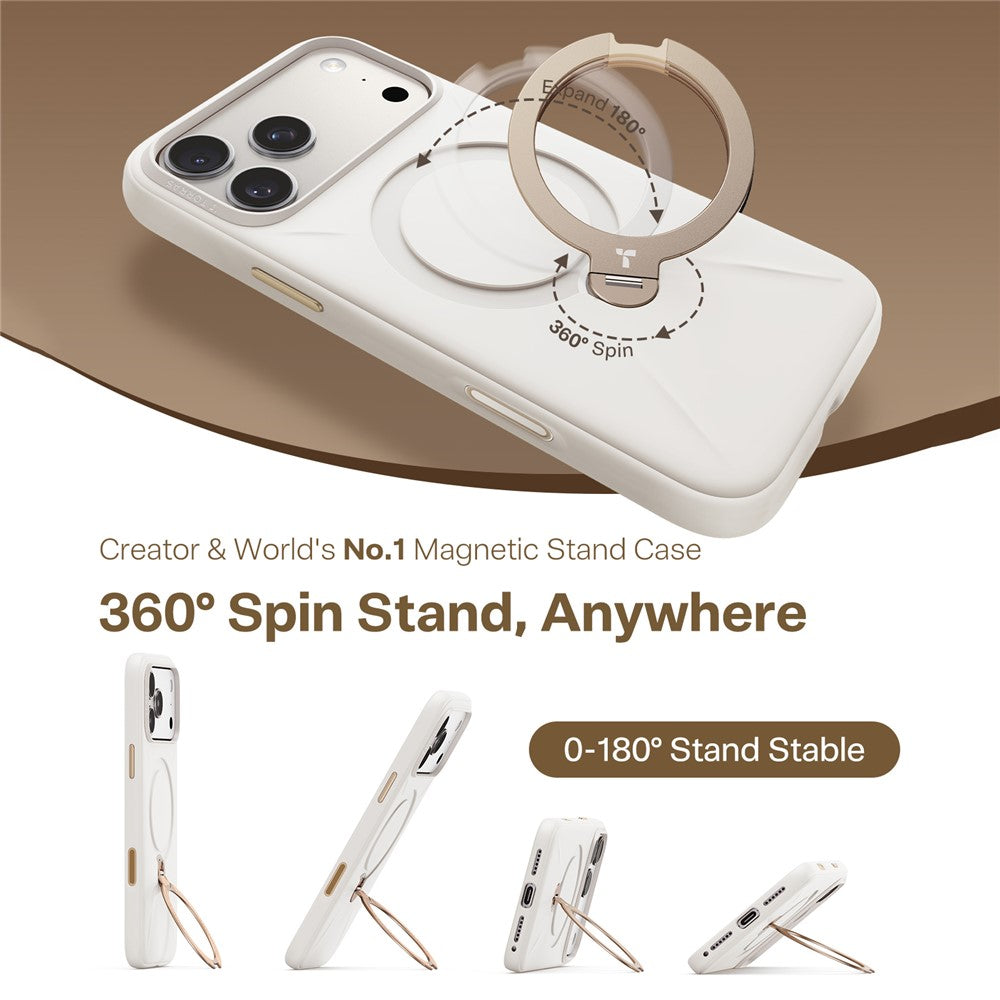 TORRAS Ostand Q Pro Series For iPhone 17 Pro Max Case Magnetic Ring Kickstand Liquid Silicone + PC Phone Cover - White