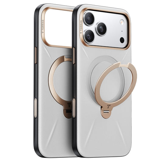 TORRAS Ostand Q PRO Leather Series For iPhone 17 Pro Max Case Compatible with MagSafe Kickstand Phone Cover - Grey