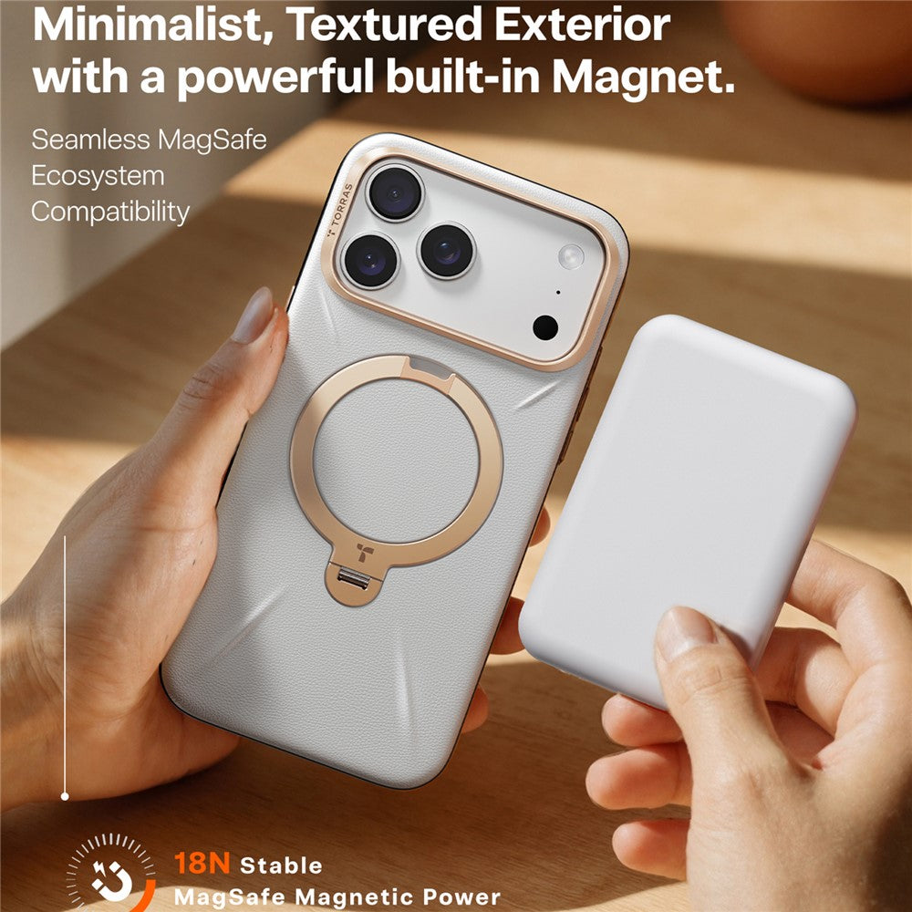TORRAS Ostand Q PRO Leather Series For iPhone 17 Pro Max Case Compatible with MagSafe Kickstand Phone Cover - Grey