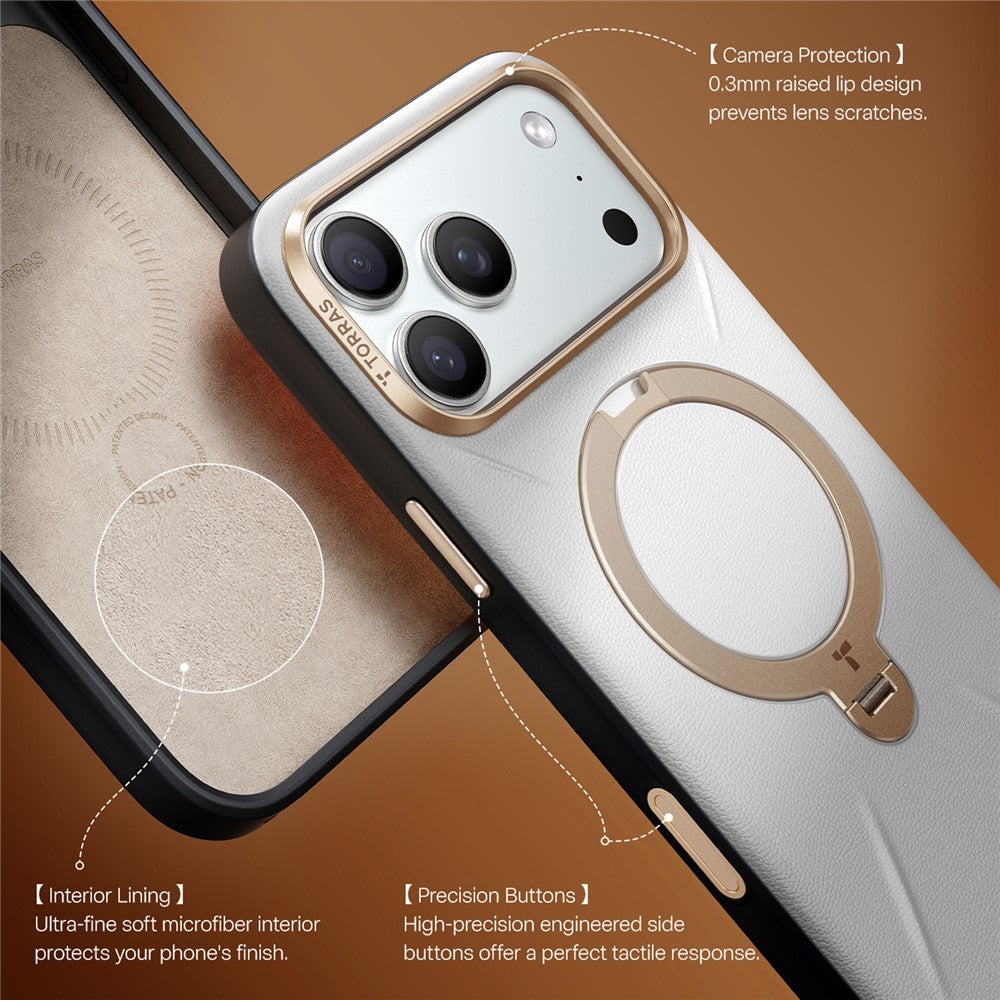 TORRAS Ostand Q PRO Leather Series For iPhone 17 Pro Max Case Compatible with MagSafe Kickstand Phone Cover - Grey