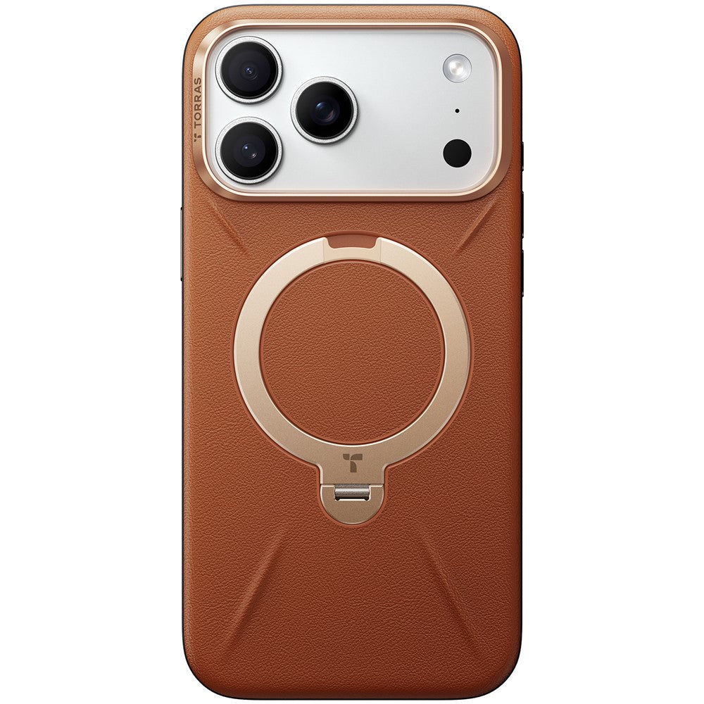 TORRAS Ostand Q PRO Leather Series For iPhone 17 Pro Max Case Compatible with MagSafe Kickstand Phone Cover - Brown