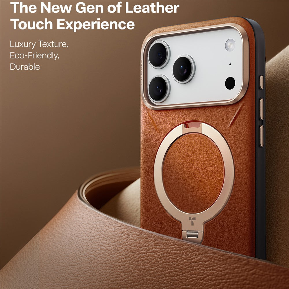 TORRAS Ostand Q PRO Leather Series For iPhone 17 Pro Max Case Compatible with MagSafe Kickstand Phone Cover - Brown