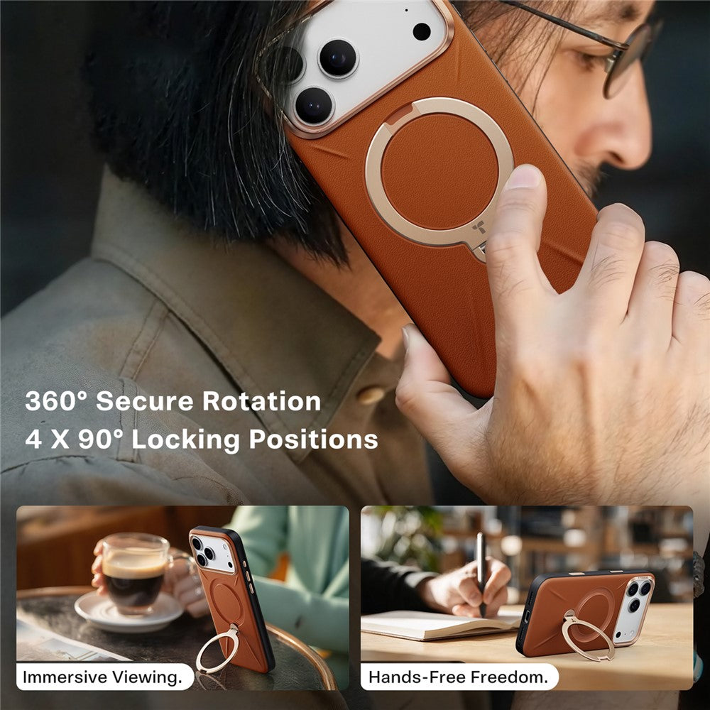 TORRAS Ostand Q PRO Leather Series For iPhone 17 Pro Max Case Compatible with MagSafe Kickstand Phone Cover - Brown