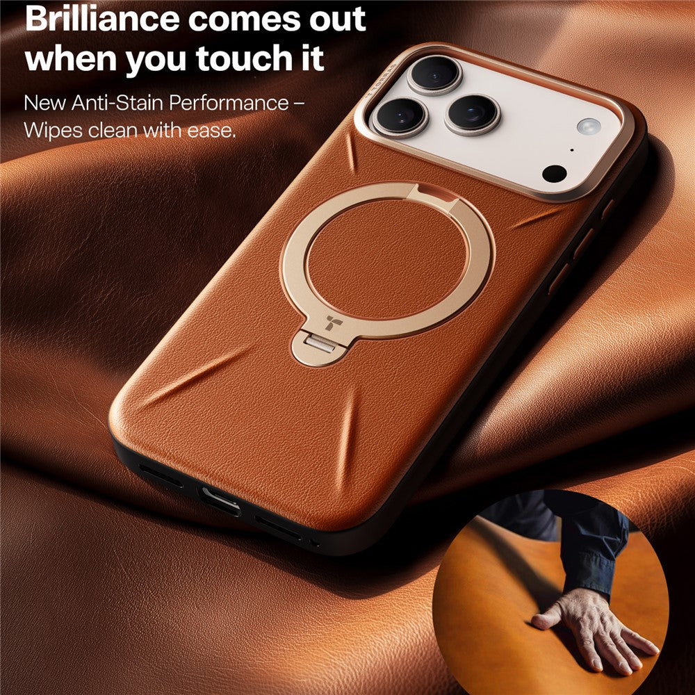 TORRAS Ostand Q PRO Leather Series For iPhone 17 Pro Max Case Compatible with MagSafe Kickstand Phone Cover - Brown