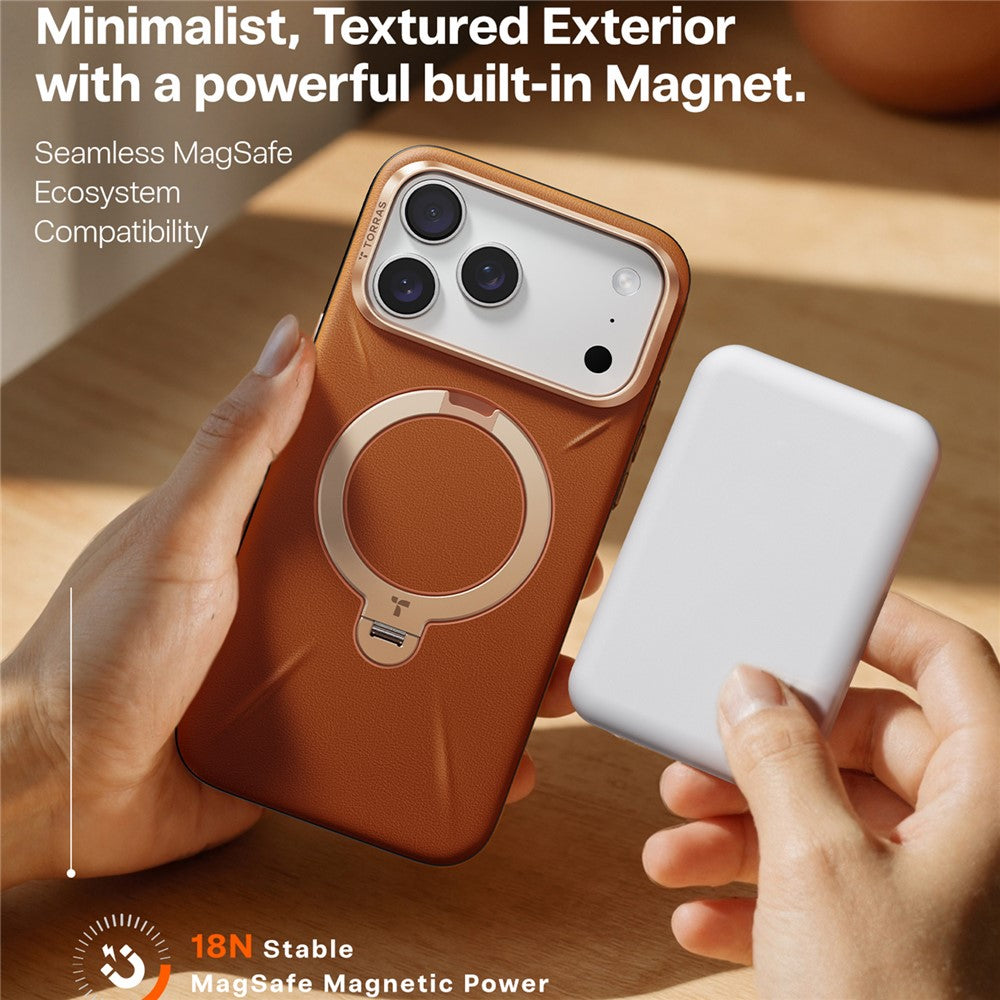 TORRAS Ostand Q PRO Leather Series For iPhone 17 Pro Max Case Compatible with MagSafe Kickstand Phone Cover - Brown