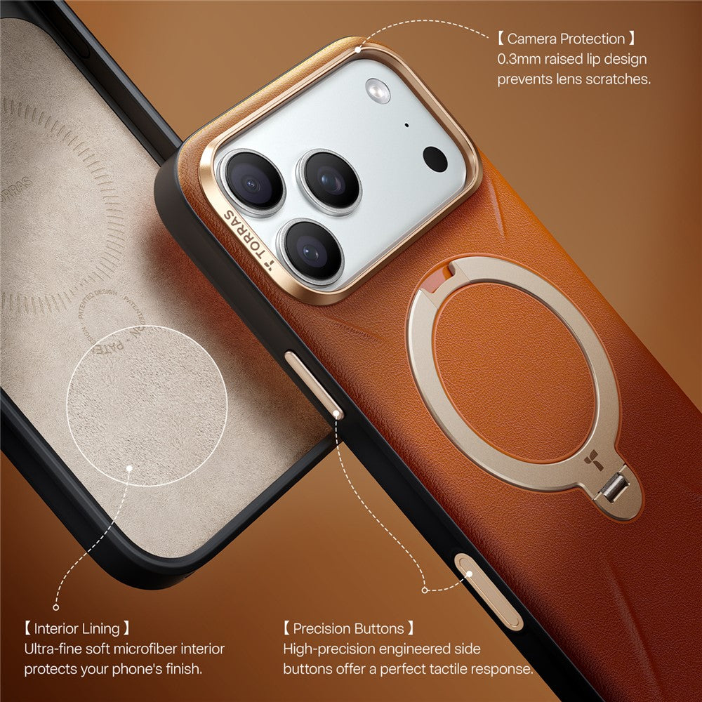 TORRAS Ostand Q PRO Leather Series For iPhone 17 Pro Max Case Compatible with MagSafe Kickstand Phone Cover - Brown