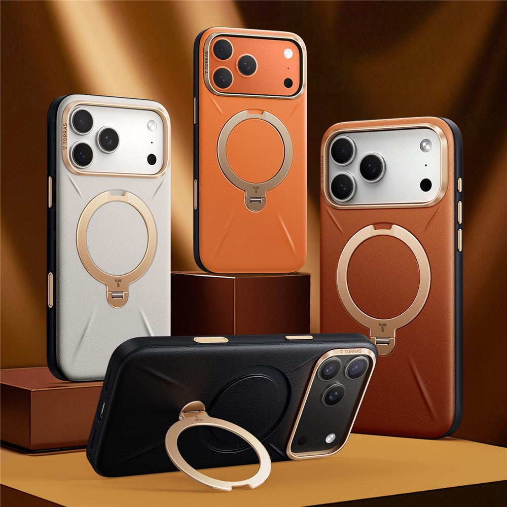 TORRAS Ostand Q PRO Leather Series For iPhone 17 Pro Max Case Compatible with MagSafe Kickstand Phone Cover - Brown