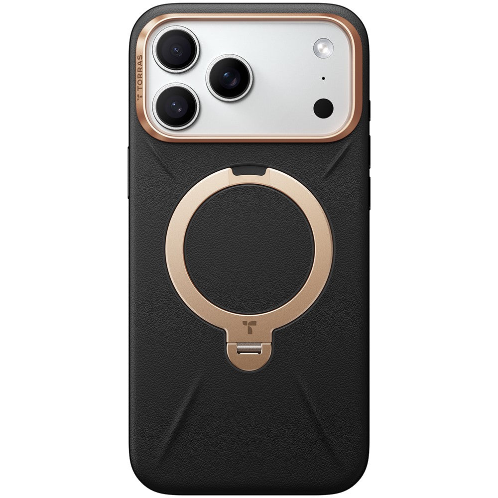 TORRAS Ostand Q PRO Leather Series For iPhone 17 Pro Max Case Compatible with MagSafe Kickstand Phone Cover - Black