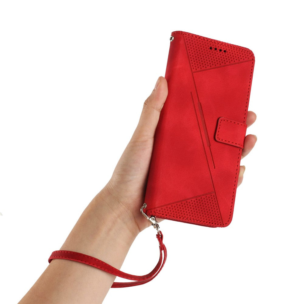 For iPhone 17 Pro Max Leather Case Imprinted Triangle Phone Cover with Hand Strap - Red
