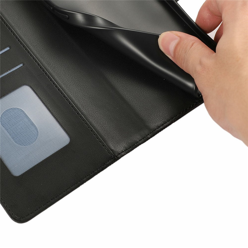 For iPhone 17 Pro Max Case Splicing Imprinted Rhombus Leather Phone Cover with Wrist Strap - Black