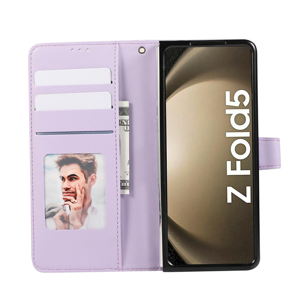 For Samsung Galaxy Z Fold7 5G Case Splicing Imprinted Rhombus Leather Phone Cover with Wrist Strap - Purple