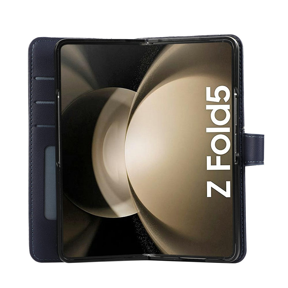 For Samsung Galaxy Z Fold7 5G Case Splicing Imprinted Rhombus Leather Phone Cover with Wrist Strap - Blue