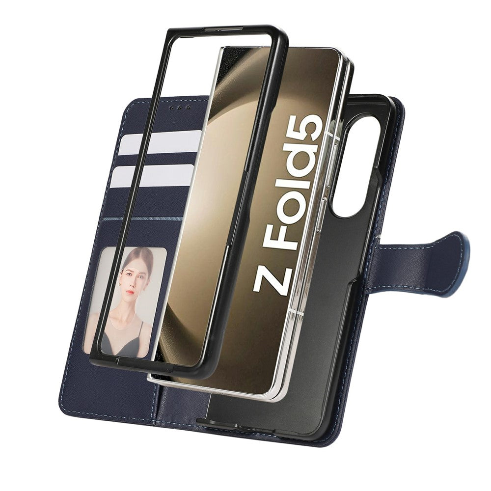 For Samsung Galaxy Z Fold7 5G Case Splicing Imprinted Rhombus Leather Phone Cover with Wrist Strap - Blue