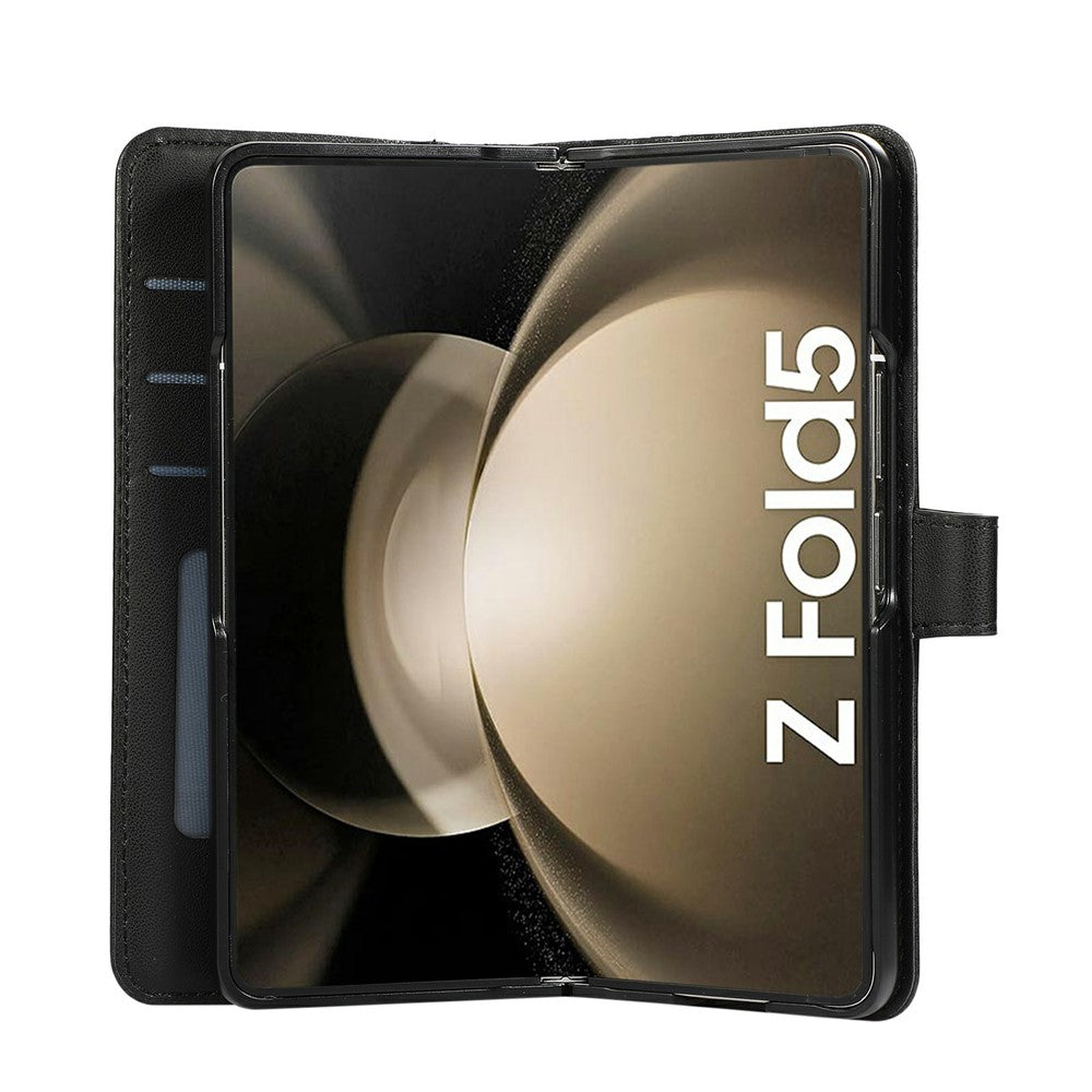 For Samsung Galaxy Z Fold7 5G Case Splicing Imprinted Rhombus Leather Phone Cover with Wrist Strap - Black