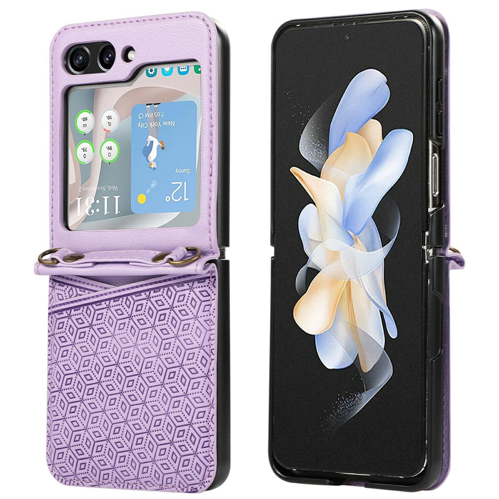 For Samsung Galaxy Z Flip7 5G Case Imprinted Rhombus Leather Phone Cover with Card Slots - Purple