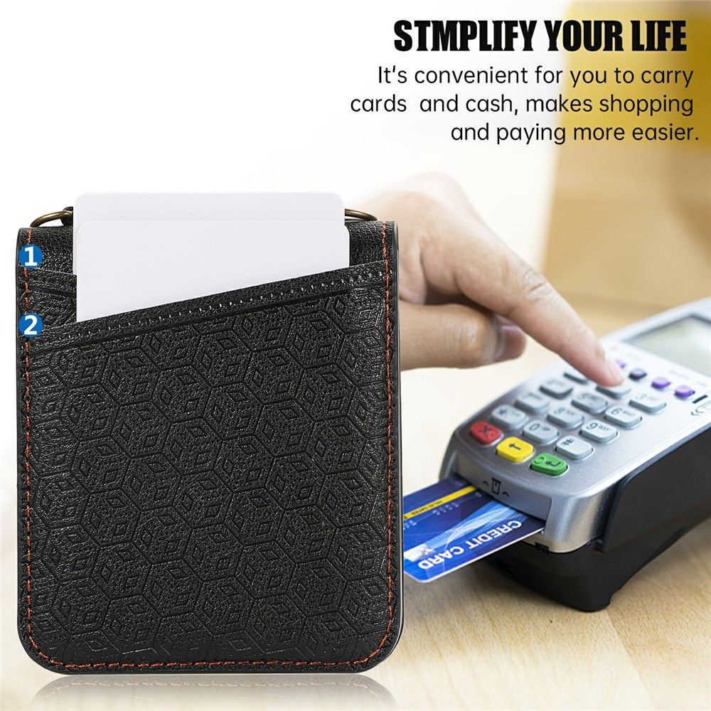 For Samsung Galaxy Z Flip7 5G Case Imprinted Rhombus Leather Phone Cover with Card Slots - Black