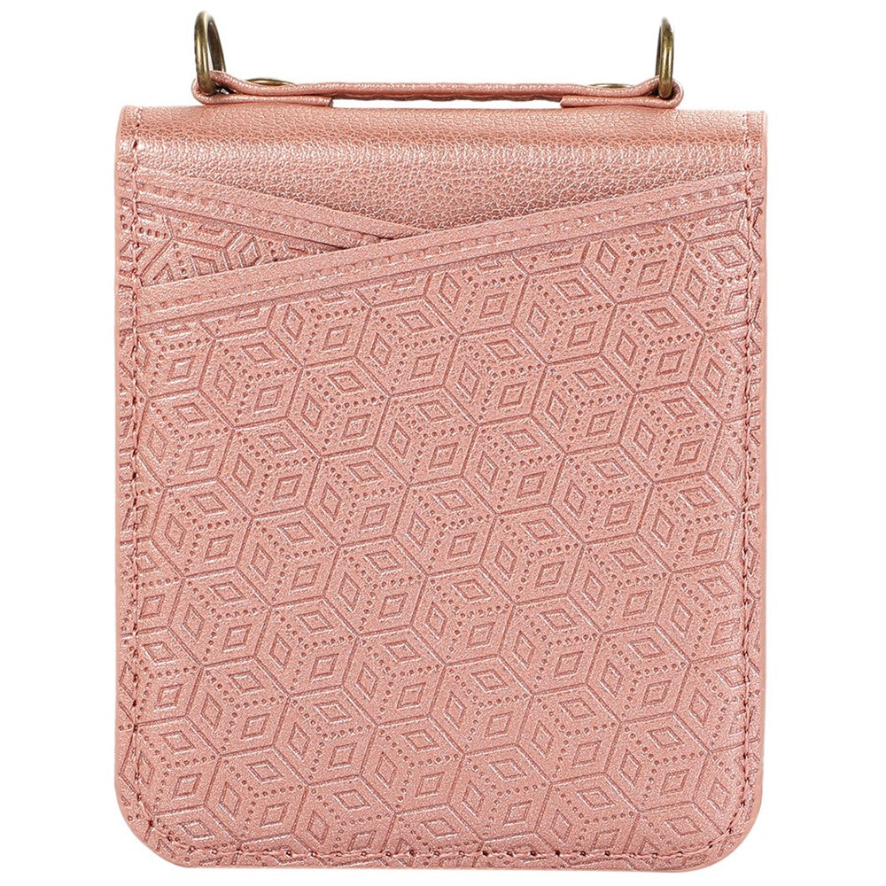 For Samsung Galaxy Z Flip7 5G Case Imprinted Rhombus Leather Phone Cover with Card Slots - Rose Gold
