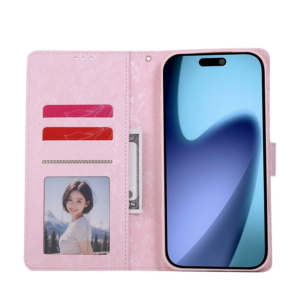 For iPhone 17 Pro Max Case RFID Blocking Flower Leather Phone Cover with Wrist Strap - Small Flower