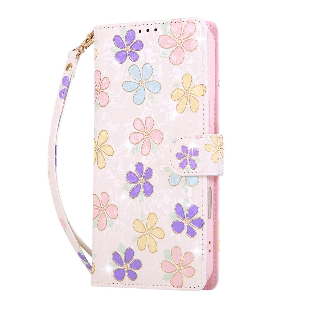 For iPhone 17 Pro Max Case RFID Blocking Flower Leather Phone Cover with Wrist Strap - Colorful Flower