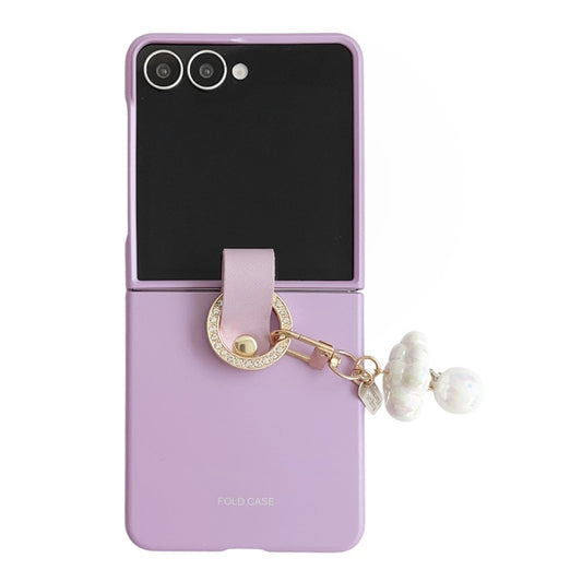 For Samsung Galaxy Z Flip7 5G Case Ultra Slim PC Phone Cover with Pearl Pendant - Purple