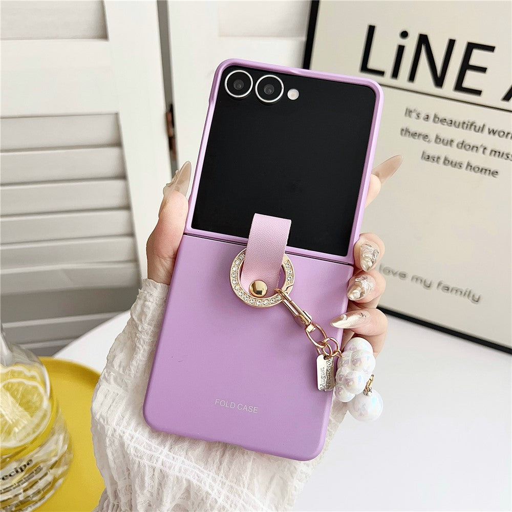 For Samsung Galaxy Z Flip7 5G Case Ultra Slim PC Phone Cover with Pearl Pendant - Purple