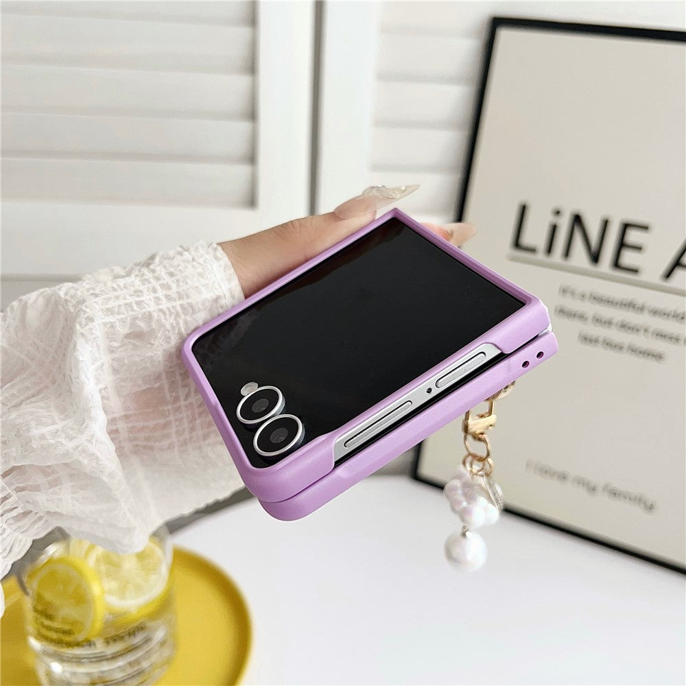 For Samsung Galaxy Z Flip7 5G Case Ultra Slim PC Phone Cover with Pearl Pendant - Purple