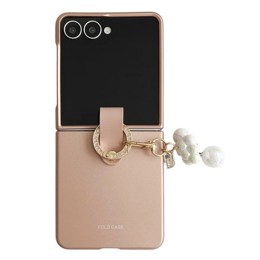 For Samsung Galaxy Z Flip7 5G Case Ultra Slim PC Phone Cover with Pearl Pendant - Pink
