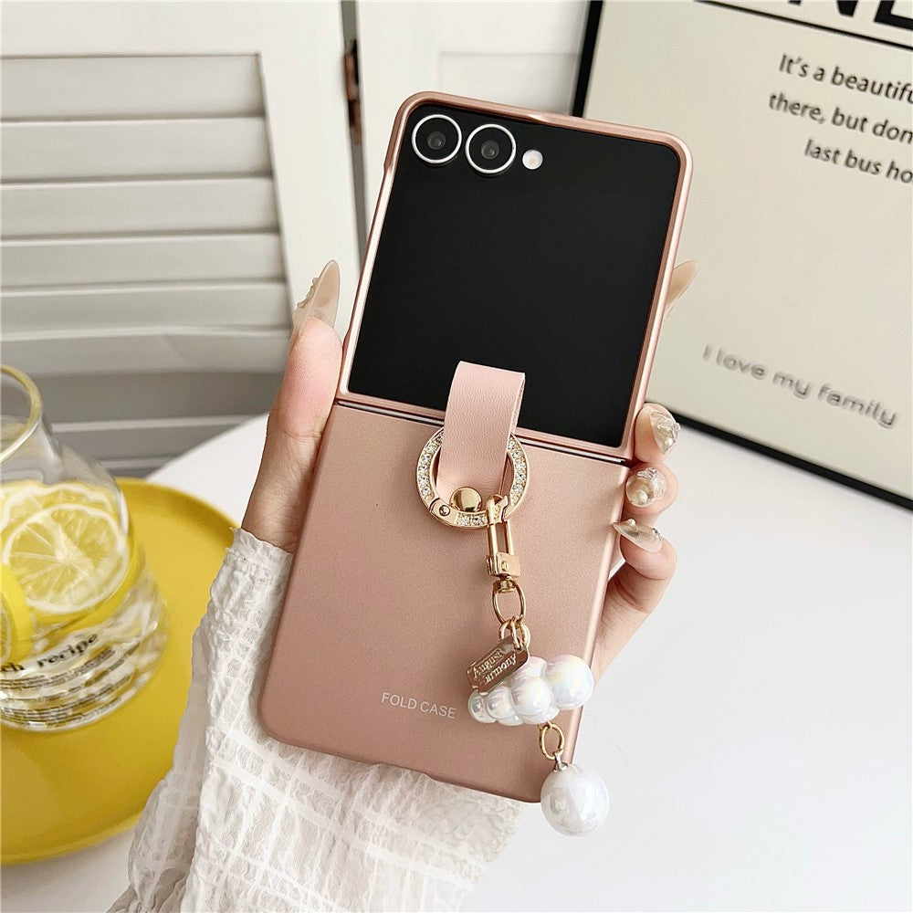 For Samsung Galaxy Z Flip7 5G Case Ultra Slim PC Phone Cover with Pearl Pendant - Pink