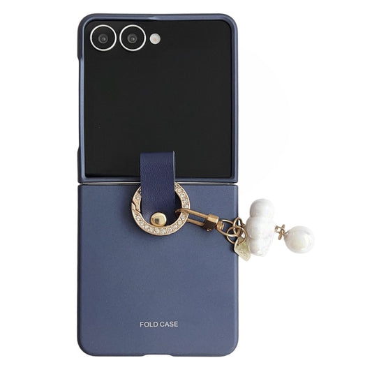 For Samsung Galaxy Z Flip7 5G Case Ultra Slim PC Phone Cover with Pearl Pendant - Sapphire