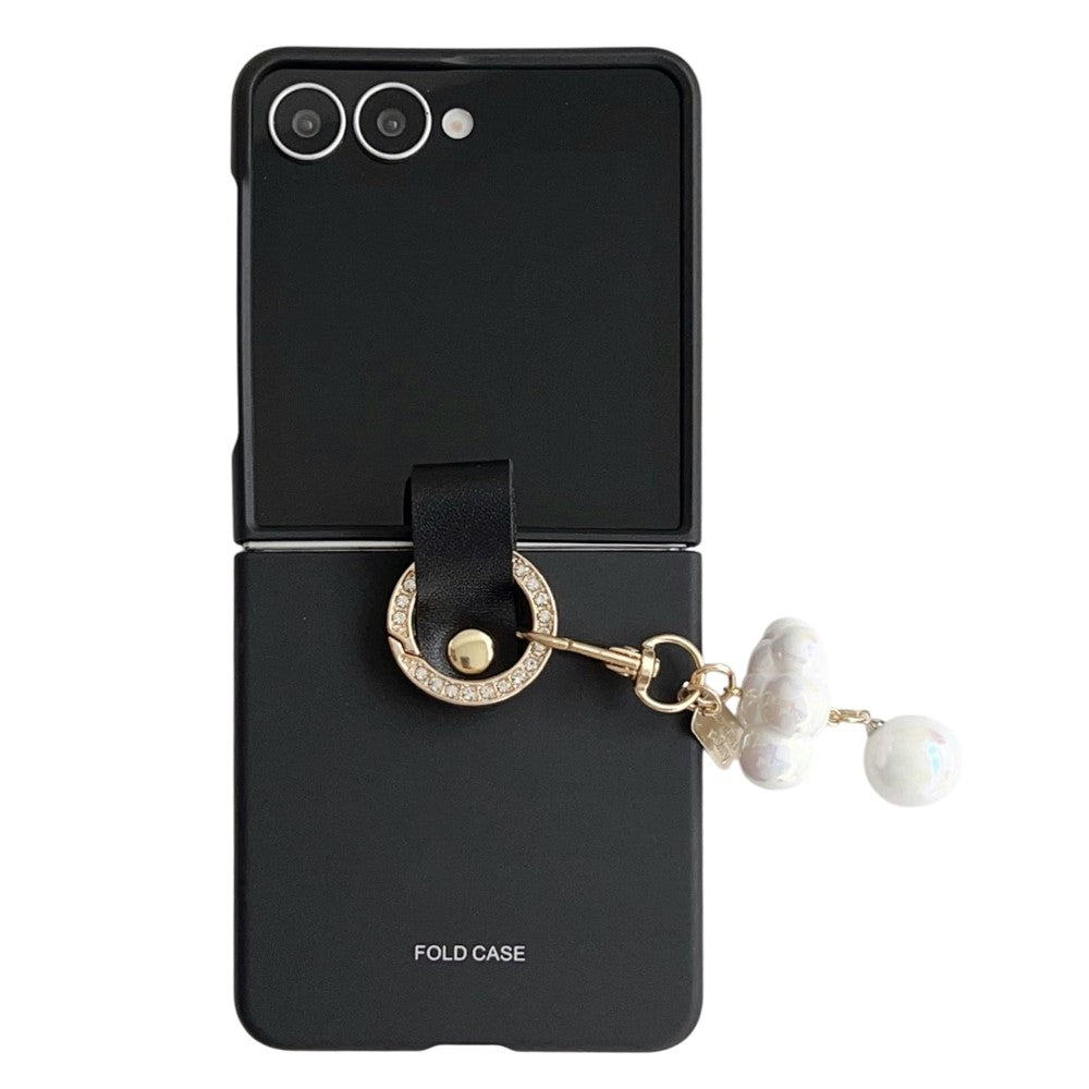 For Samsung Galaxy Z Flip7 5G Case Ultra Slim PC Phone Cover with Pearl Pendant - Black