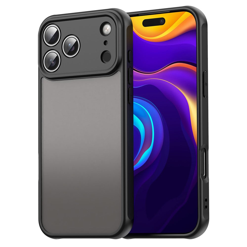 For iPhone 17 Pro Max Case Drop Proof Airbags Frosted Translucent PC + TPU Phone Back Cover - Black