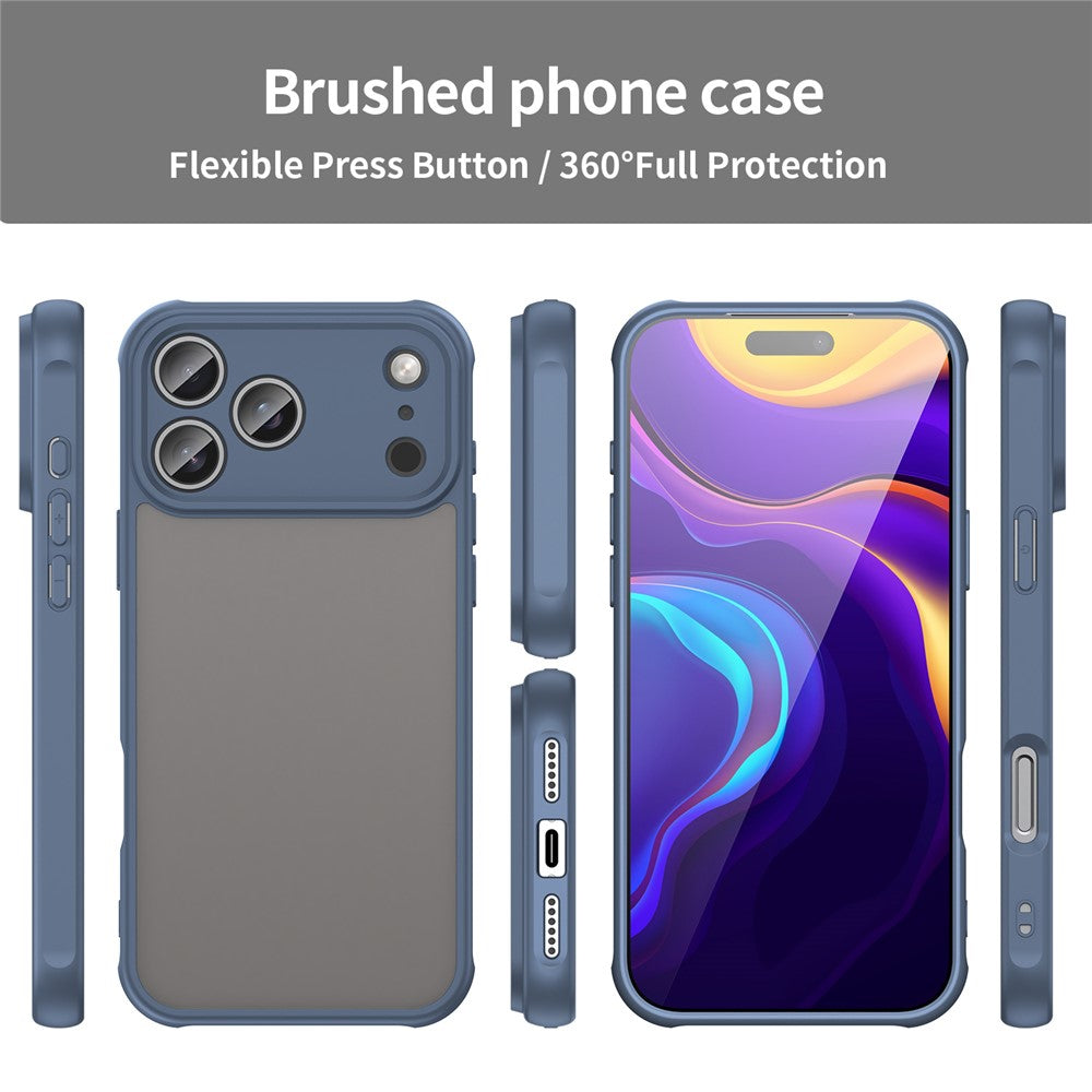 For iPhone 17 Pro Max Case Drop Proof Airbags Frosted Translucent PC + TPU Phone Back Cover - Blue