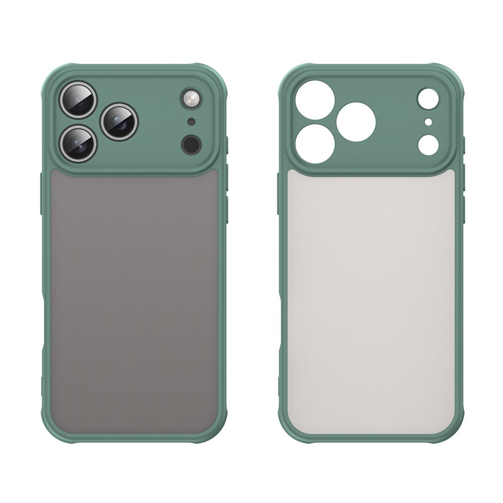 For iPhone 17 Pro Max Case Drop Proof Airbags Frosted Translucent PC + TPU Phone Back Cover - Green