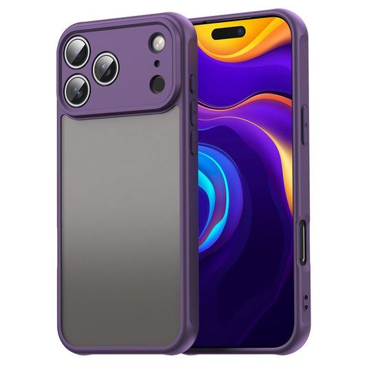 For iPhone 17 Pro Max Case Drop Proof Airbags Frosted Translucent PC + TPU Phone Back Cover - Purple
